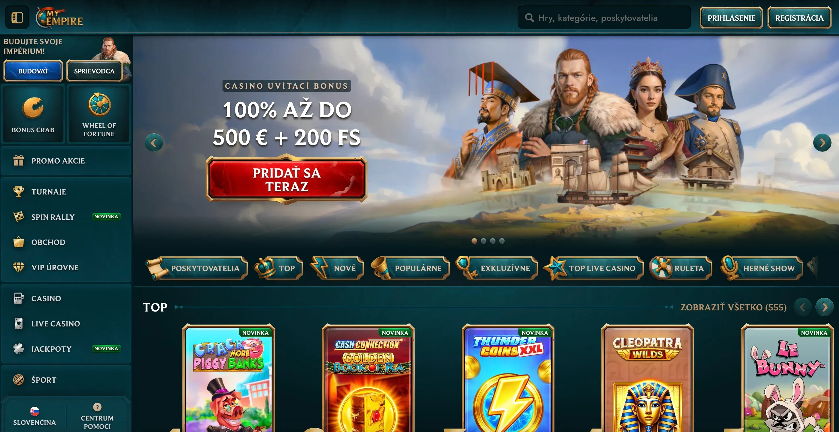 Domovská stránka MyEmpire casino