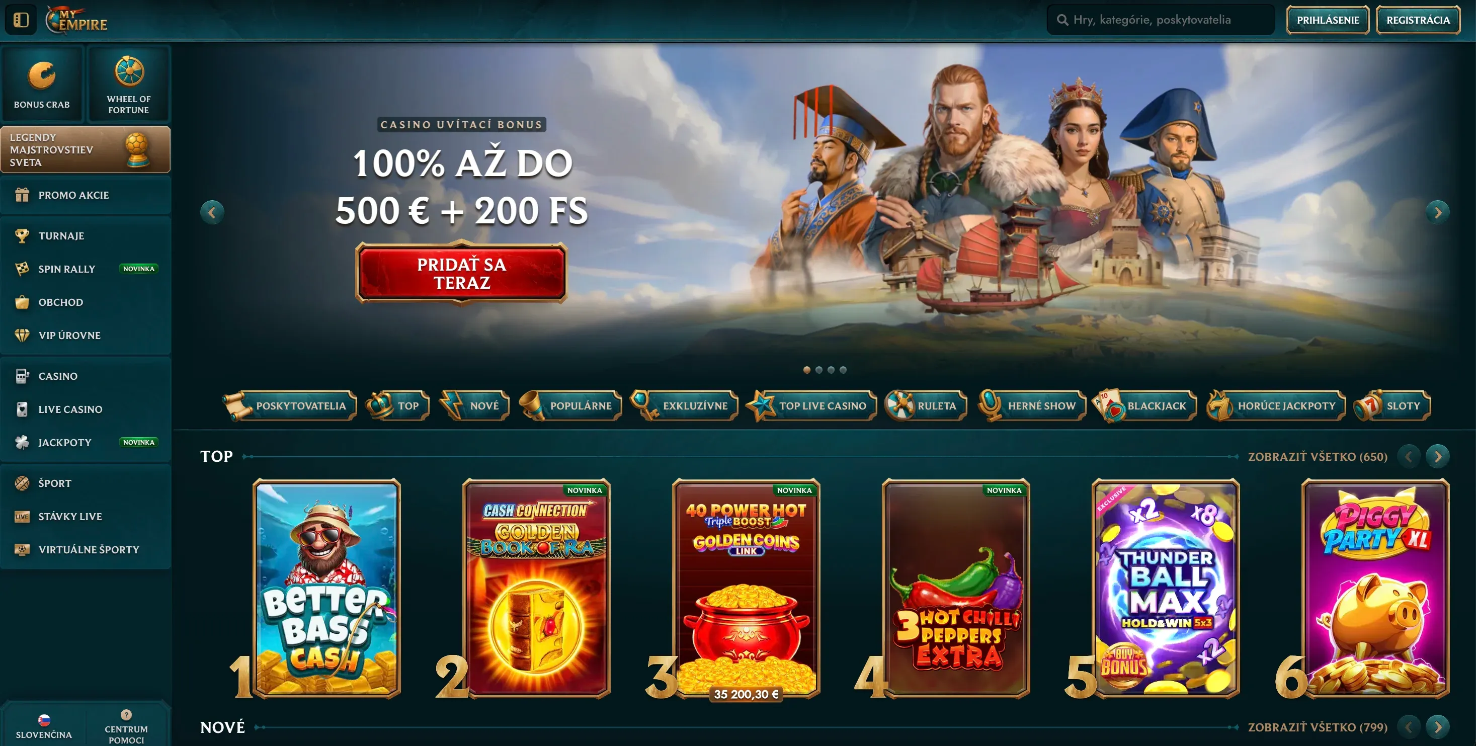 Domovská stránka MyEmpire casino